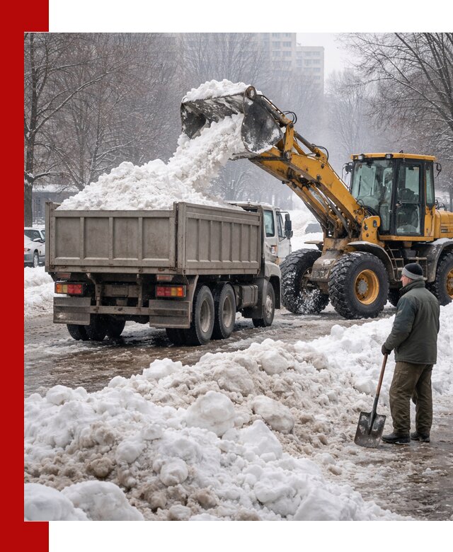 Вывоз снега грузовой техникой в Зеленодольске оперативно и чисто